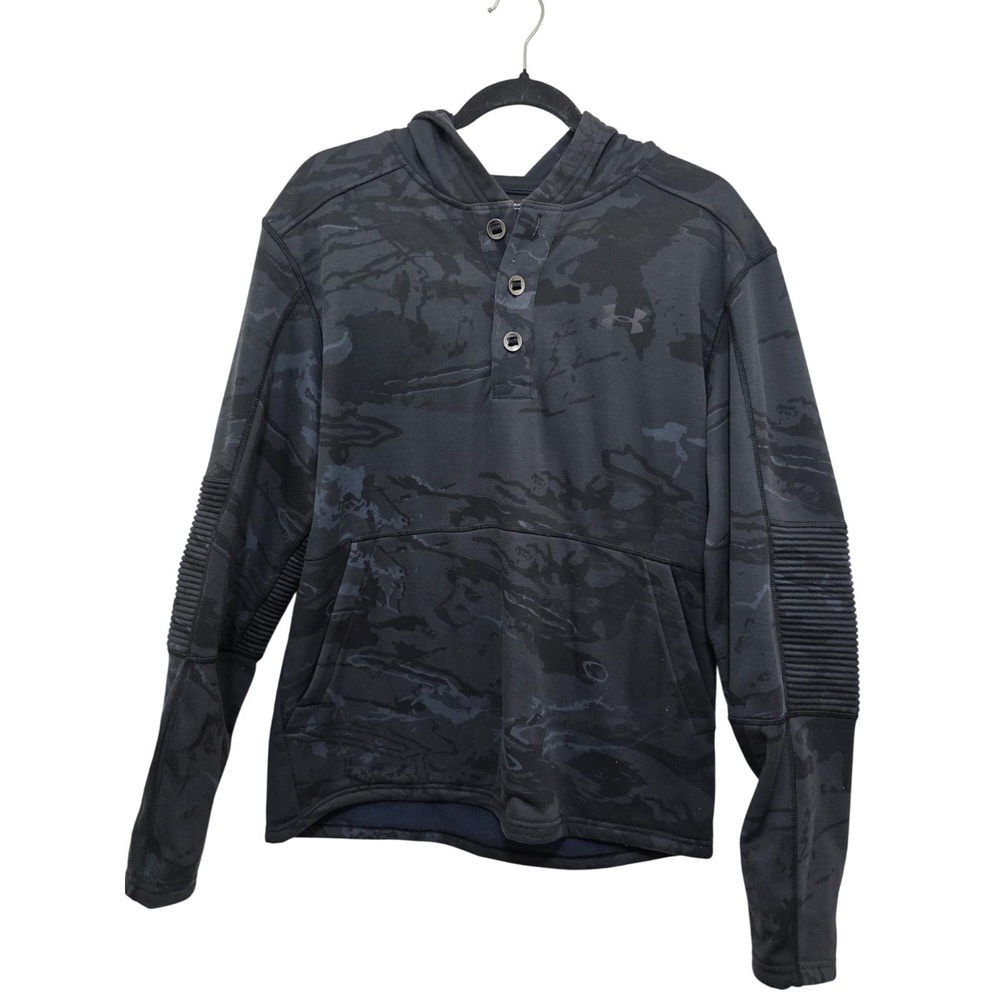 Under Armour Men's Black Camo Pullover Hoodie Ribbed Sleeves & Kangaroo Pocket S
